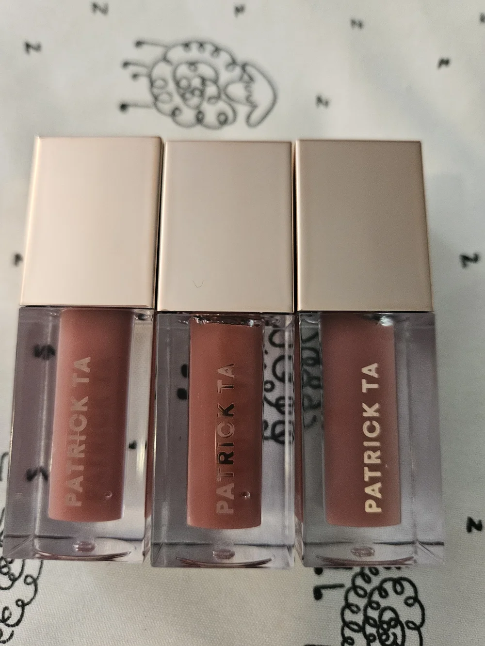 3 x Patrick Ta Velvet Lip Gloss Trio — Neutral Rose Shades 2 ccs Lip plumping